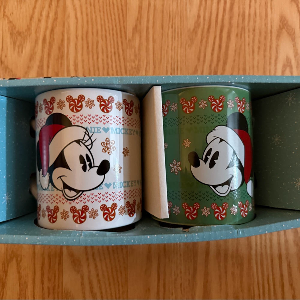 NEW! Disney Mickey and Minnie Holiday Mug Set - Red, Green, White
